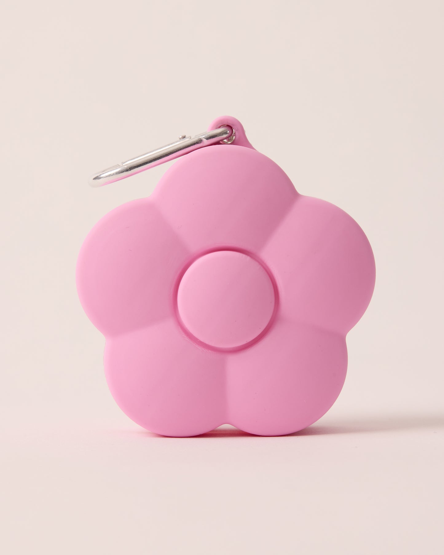 Pink flower-shaped treat pouch, backside view.