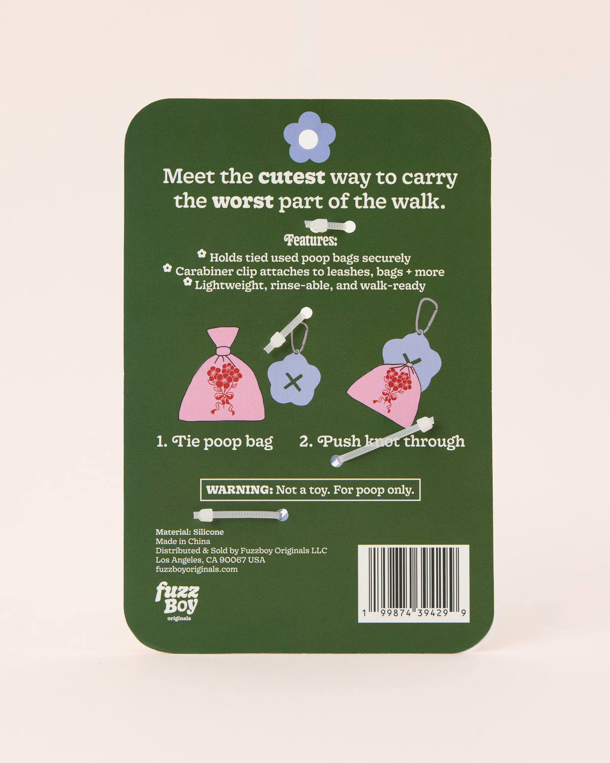 Fuzzboy Originals – Flower Bag Charm – Hands-Free Poop Bag Carrier