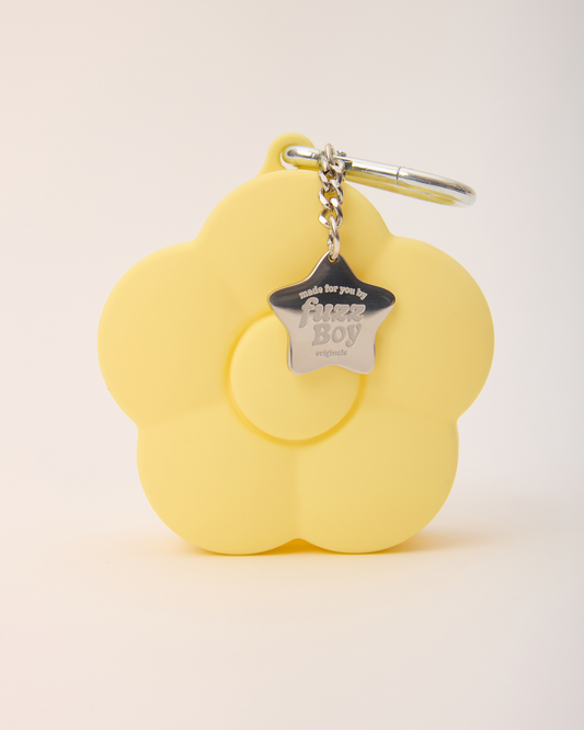 Fuzzboy Originals – Silicone Flower Dog Treat Pouch Keychain – Yellow